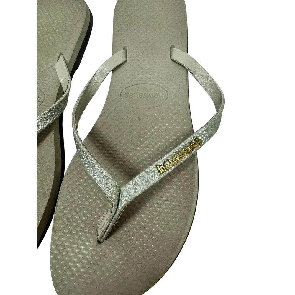 Havaianas Slim Glitter Sand Grey Metallic Flip Flop Sandals Kids Size 3/4Y